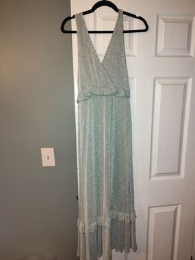 Caution To The Wind Light Green Striped V-Neck Sleeveless Maxi Dress
